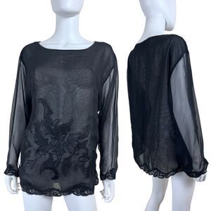 Vintage Victoria's Secret Women Size M Black Sheer Floral Lace Tunic Top Blouse